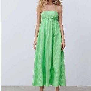 Zara Green Striped Maxi Dress with Pockets